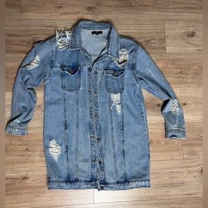Oversized Distressed Denim Jacket size 6, Preloved